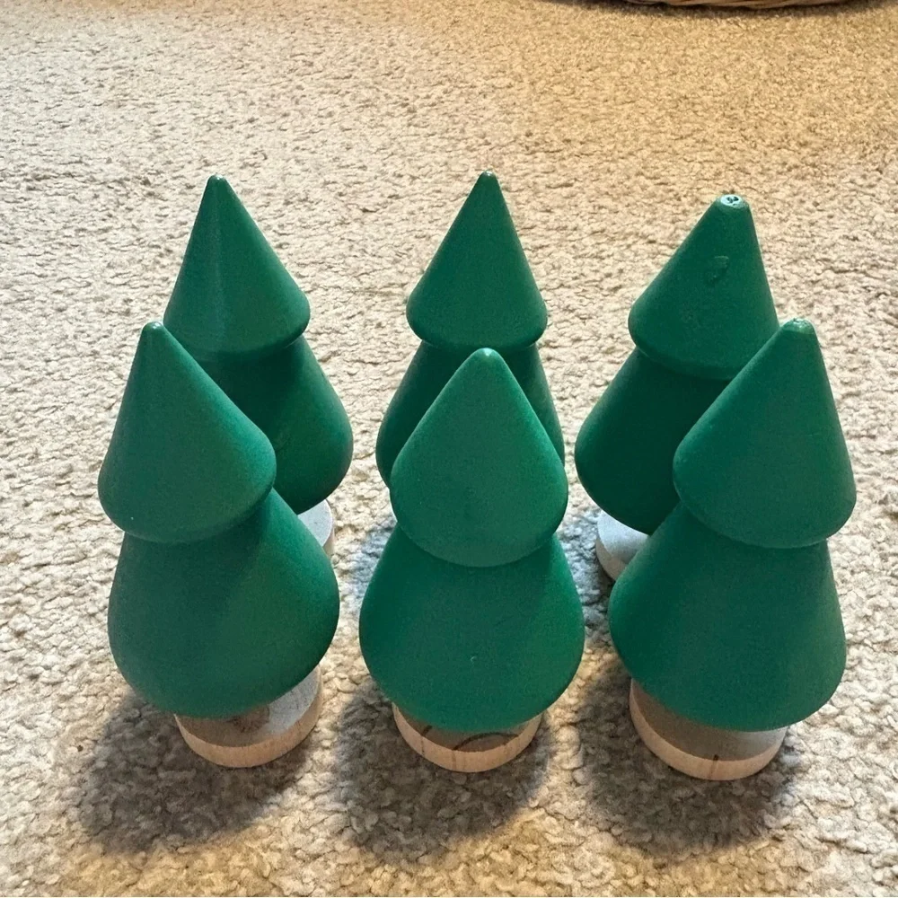Turned Wood Tree Bundle Lot of 6 Christmas Train Village Decor Green NEW